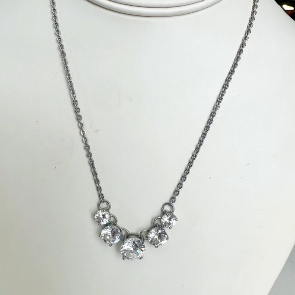 Glittering Silver-Tone CZ Drop Adjustable Necklace & Stud Earrings Set - Picture 2 of 5